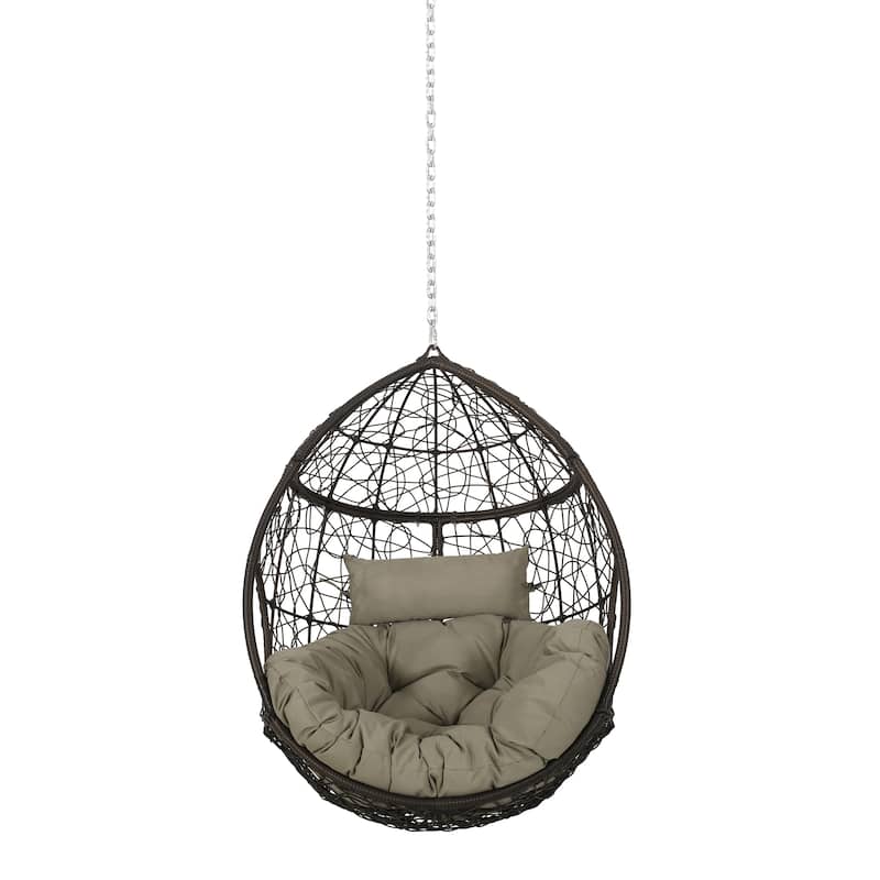 Roomfitters Modern Hanging Egg Chair, Wicker Rattan Swing with Soft Cushions and 8FT Chain, for Indoor Outdoor Use