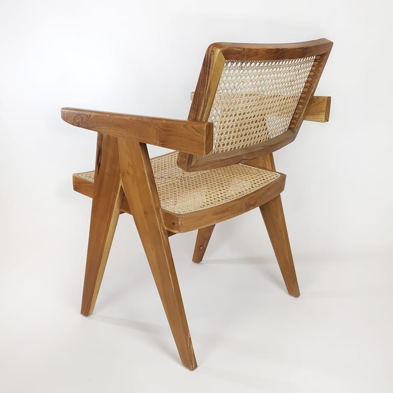 Nacum Stained Teak Wood and Natural Rattan Modern Armchair