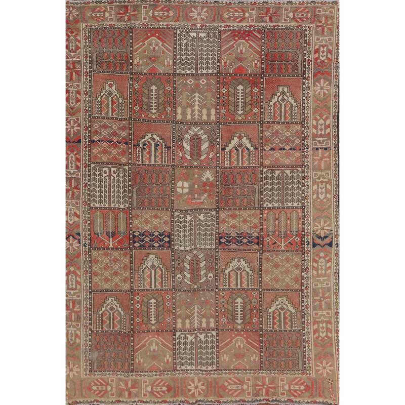 Garden Design Bakhtiari Vintage Persian Rug Hand-Knotted Wool Carpet - 6'8" x 9'10"