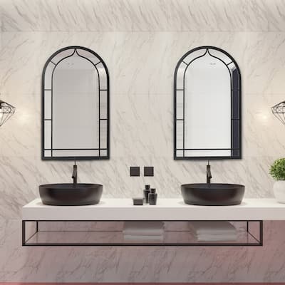 Glitzhome Set of 2 Oversized Black Metal/Glass Arched Wall Mirrors Home Decor - 20"L x 33"H