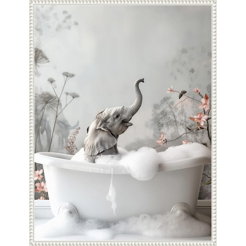 Elephant Bath Bliss by Niky Rahner Framed Canvas Wall Art