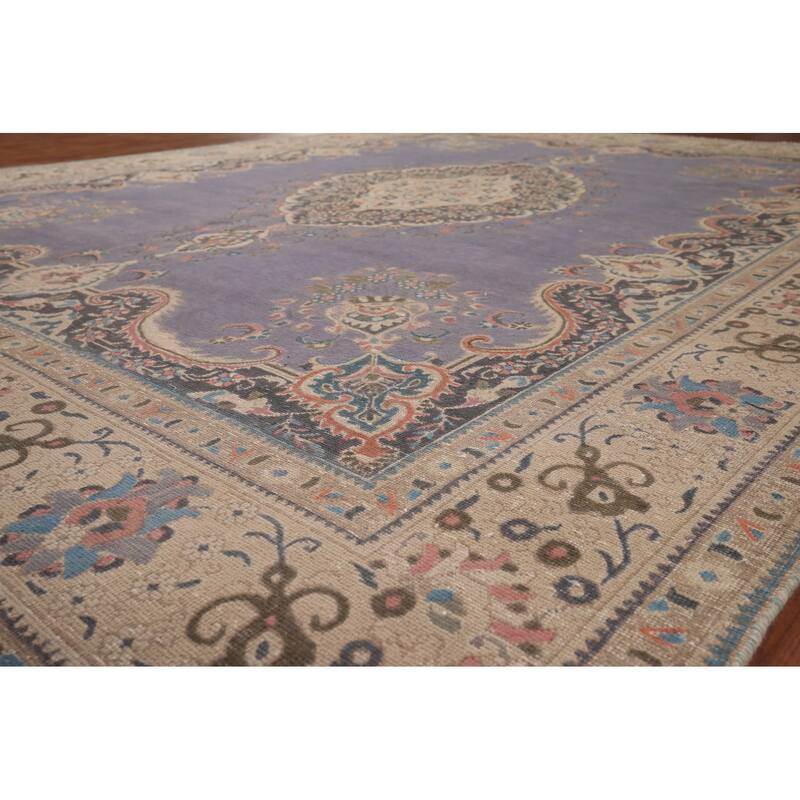 Purple Tabriz Vintage Persian Rug Handmade Wool Carpet - 9'8" x 12'8"