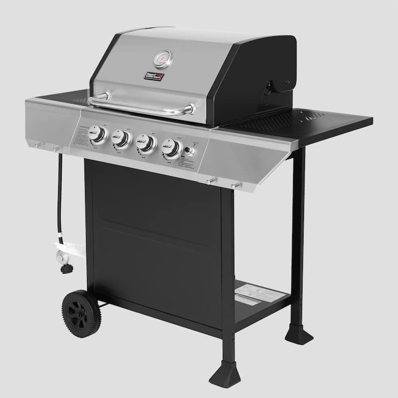Royal Gourmet SG4003B 4-Burner BBQ Propane Gas Grill with Stainless Steel Upper Lid, Black & Silver