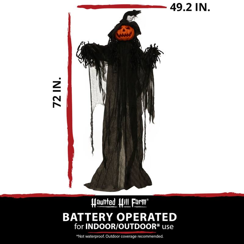 Haunted Hill Farm Life-Size Poseable Pumpkin Witch with Lights and Sound, Indoor/Covered Outdoor Halloween Decoration