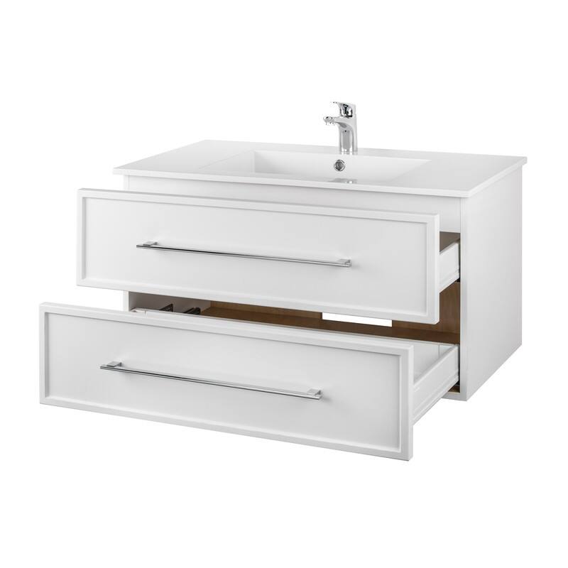 Milano Collection 36" Wall Mount Modern Shaker Bathroom Vanity with Sink and Drawers