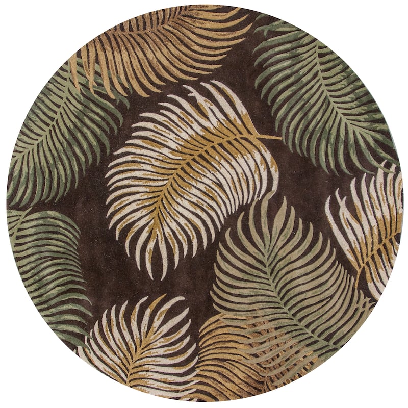 Domani Camila Tropical Espresso Fern Hand-tufted Wool Area Rug - 7'6" Round