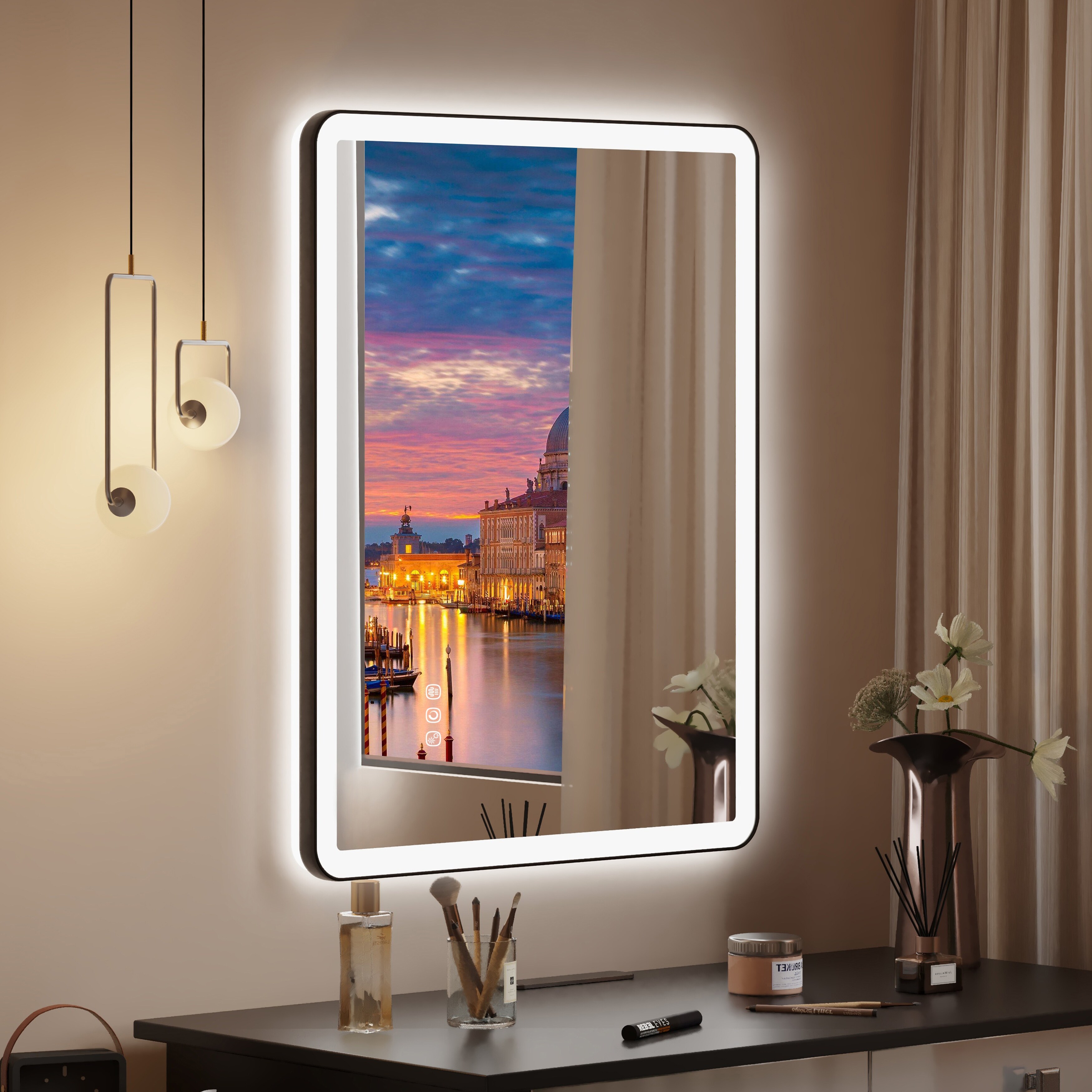 QuivaraView Luxury Aluminum Black Micro-arc Framed bathroom Vanity Wall Mounted LED lighted Mirror
