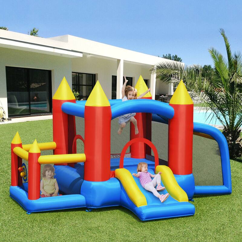 Gymax Kid Inflatable Bounce House Slide Jumping Castle w/Soccer Goal