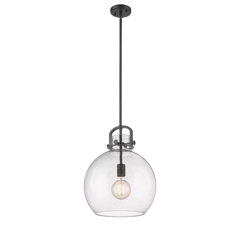 Innovations Lighting Newton Sphere - 1 Light 14" Stem Hung Pendant - Seedy/Matte Black