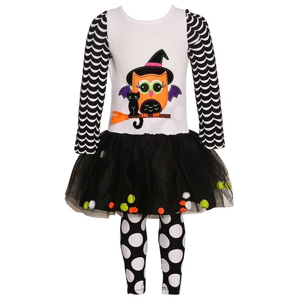 Rare Editions Baby Girls White Black Cat Owl Halloween 2 Pc Legging Set