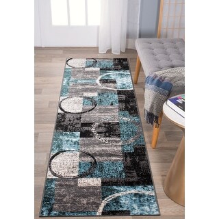 Osti Osti Abstract Circle Area Rug 2 X 7 2 Runner Blue Grey