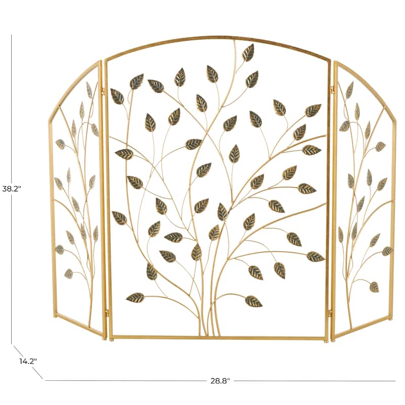 Metal Leaf Foldable 3 Panel Fireplace Screen - Gold - Roche River Decor