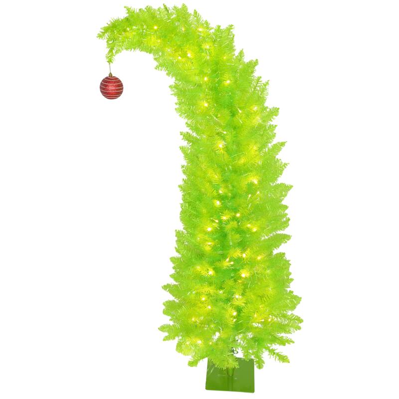 5 ft Christmas Tree with Red Ball, Metal Base - Green