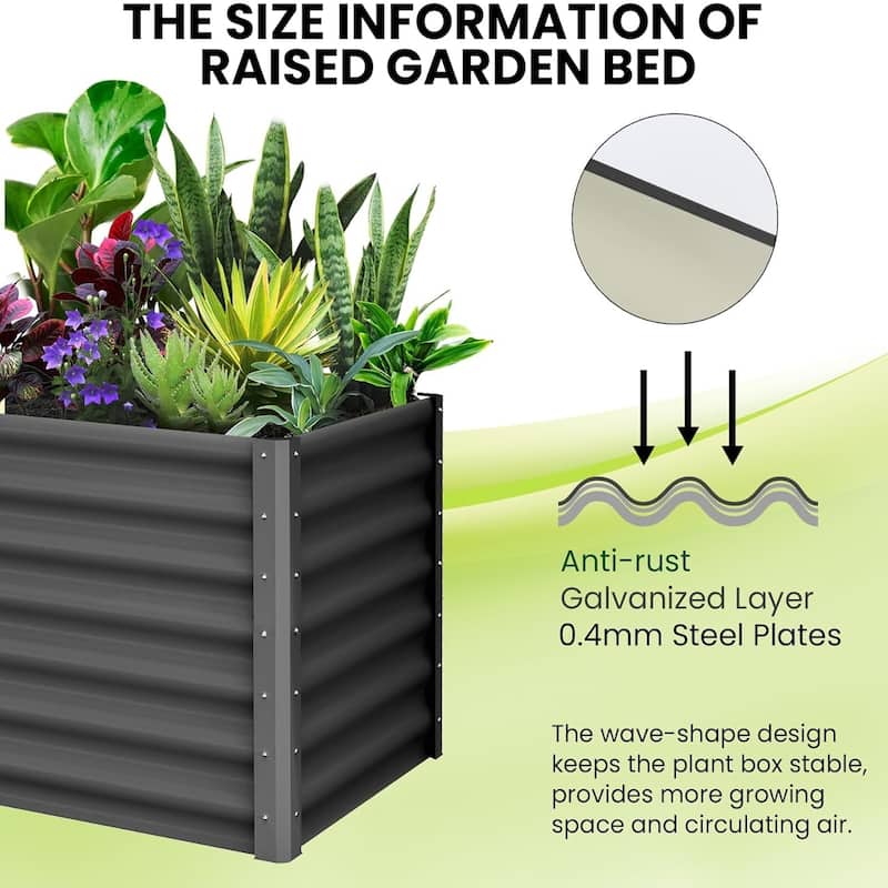 2-Pack 6x3x1 ft Galvanized Raised Garden Beds - Large Outdoor Planter Box with Open Base Dark Gray