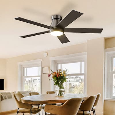 52" Ceiling Fan with Lights, Black Flush Mount Ceiling Fans with Remote Control, 6 Speeds DC Reversible, Dimmable, Noiseless