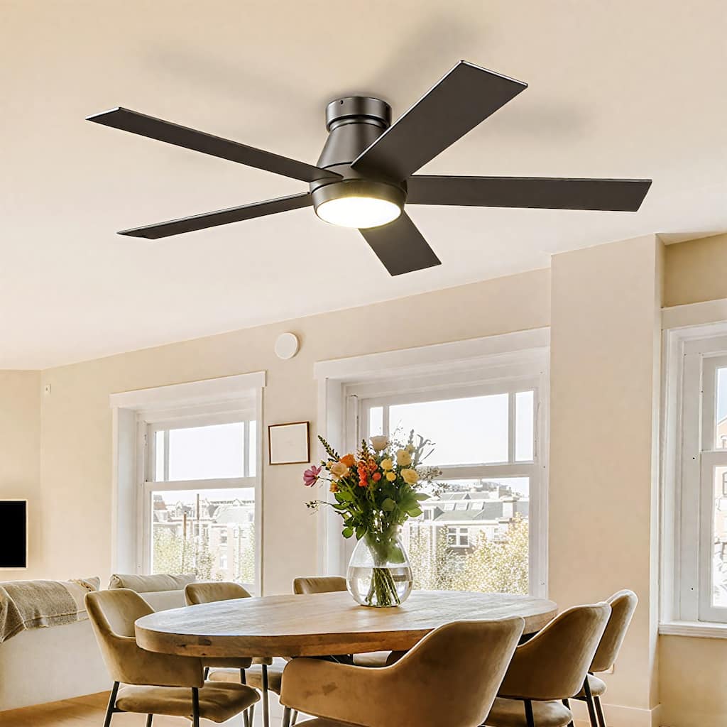52" Ceiling Fan with Lights, Black Flush Mount Ceiling Fans with Remote Control, 6 Speeds DC Reversible, Dimmable, Noiseless