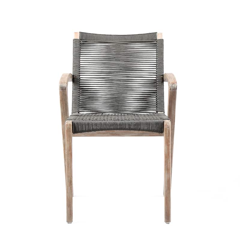 Solid Eucalyptus Wood and Rope Outdoor Patio 5 Piece Round Dining Set with Arm Chairs