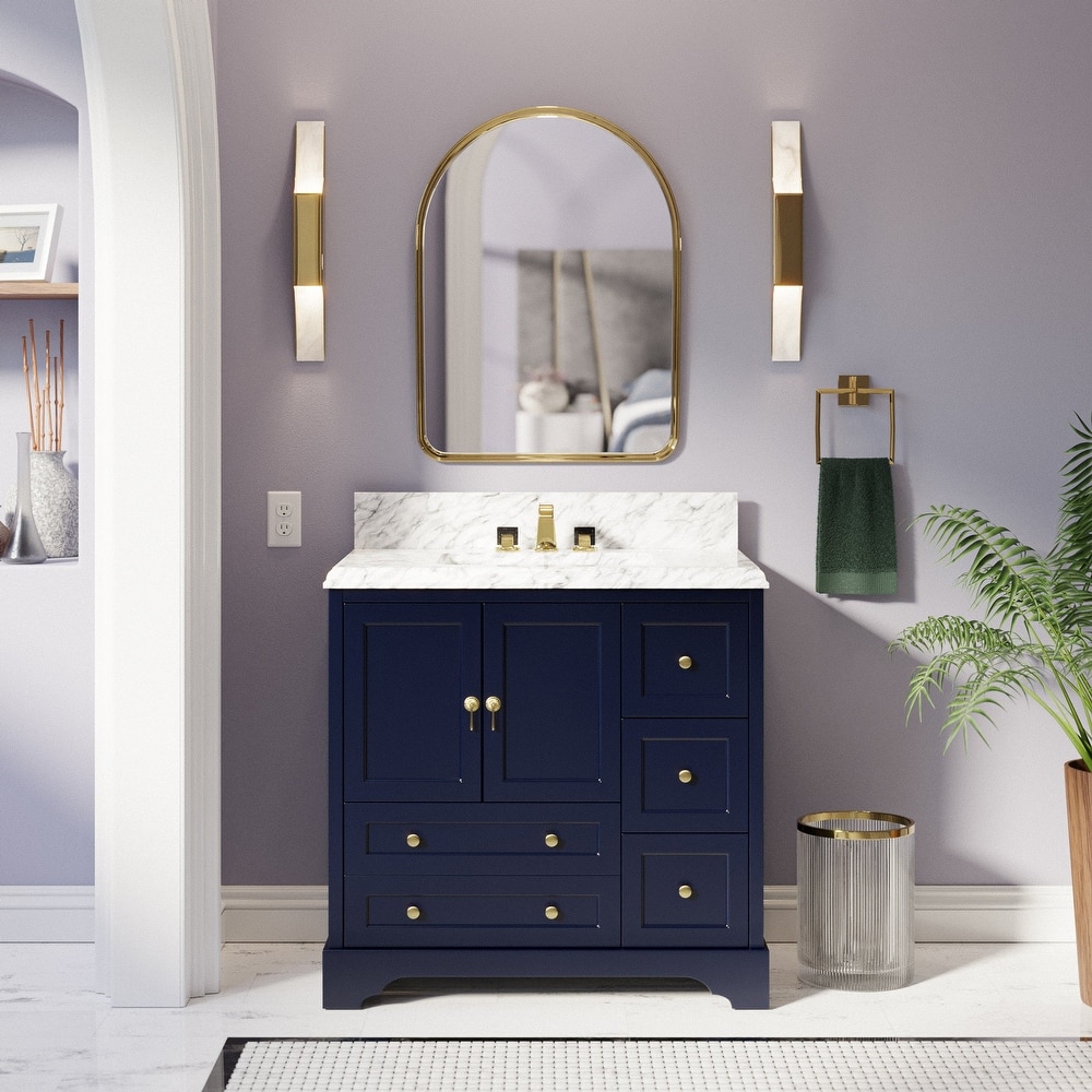 KitchenBathCollection Madison 36" Bathroom Vanity with Carrara Marble Top