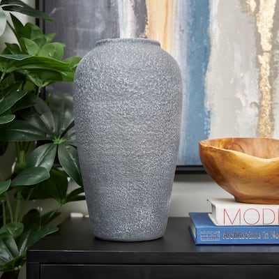 Black Ceramic Whitewashed Textured Vase