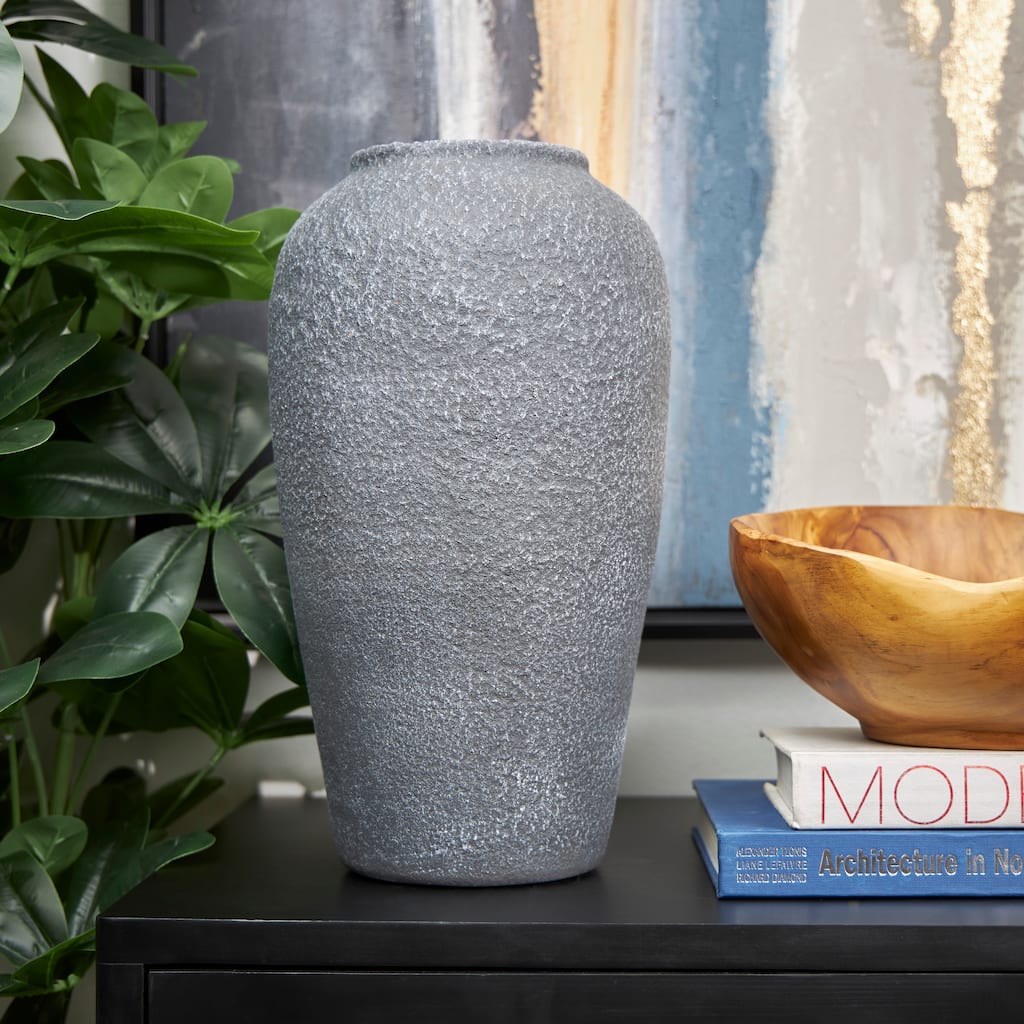 Black Ceramic Whitewashed Textured Vase