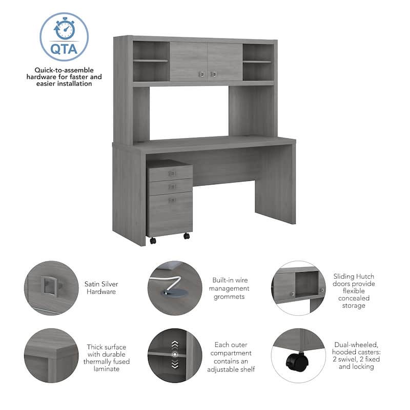 Echo Credenza Desk with Hutch and Drawers by Bush Business Furniture