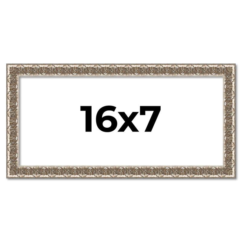 16x7 Frame Silver Versailles Ornate Solid Wood Picture Frame | 1 Inch