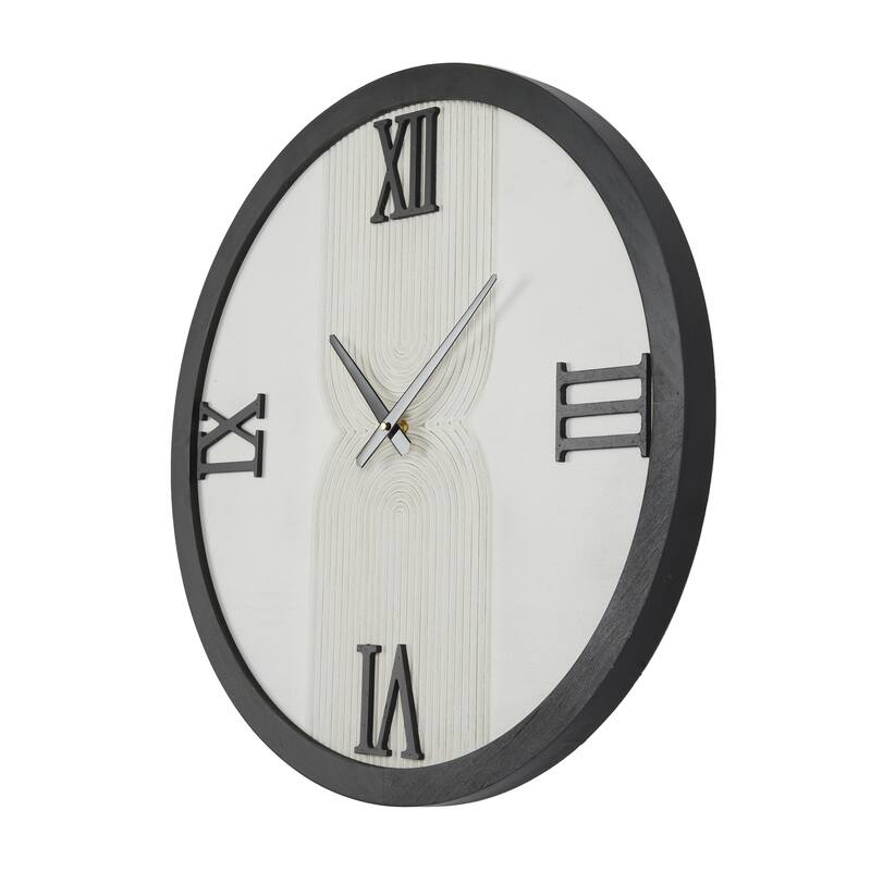 Wood Geometric Art Deco Inspired Line Art Decorative Wall Clock with Black Accents - White - Roche River Decor