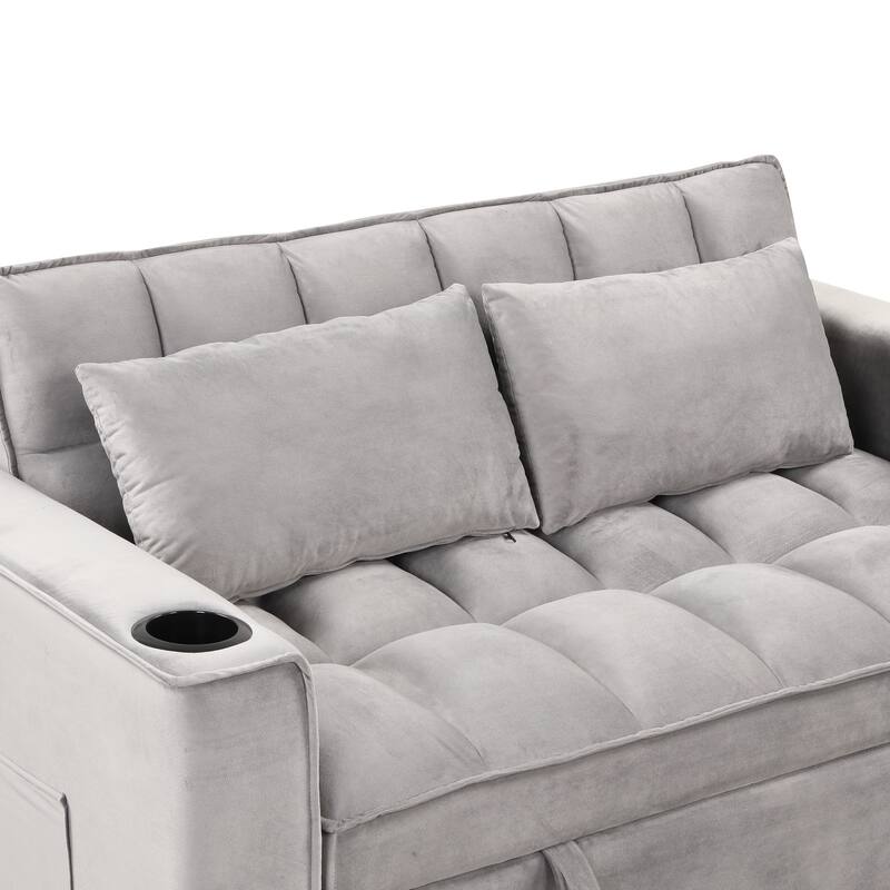 55.3" 4-1 Multi-functional Sofa Bed with Cup Holder and USB Port for Living Room or Apartments