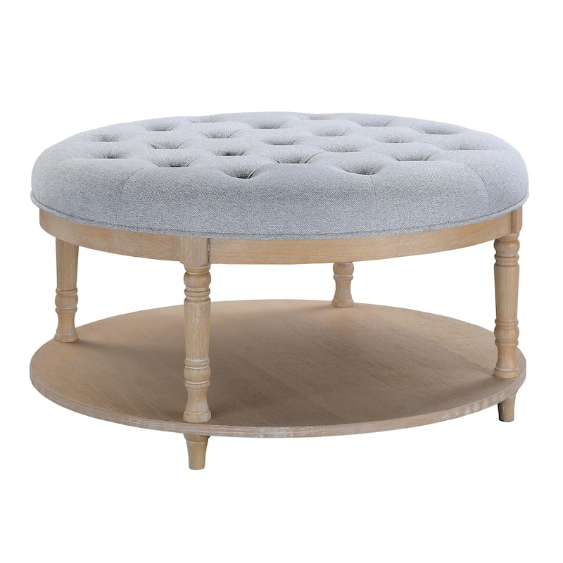 Corvus Savannah 36-inch Round Storage Tufted Chesterfield Cocktail Ottoman