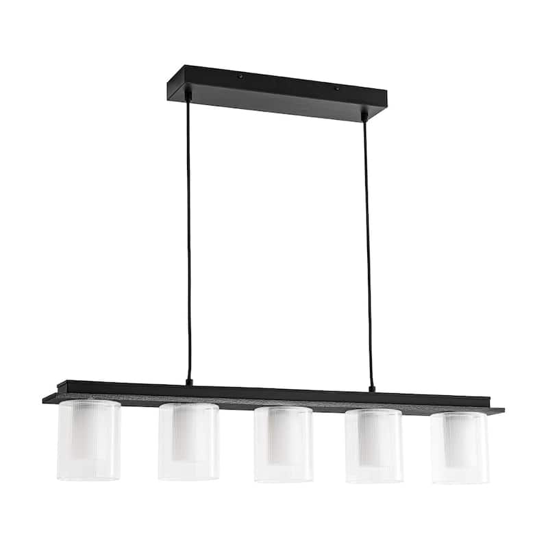 Modern Farmhouse 5-Light Dual-Layered Glass Dimmable LED Linear Chandelier - 35in