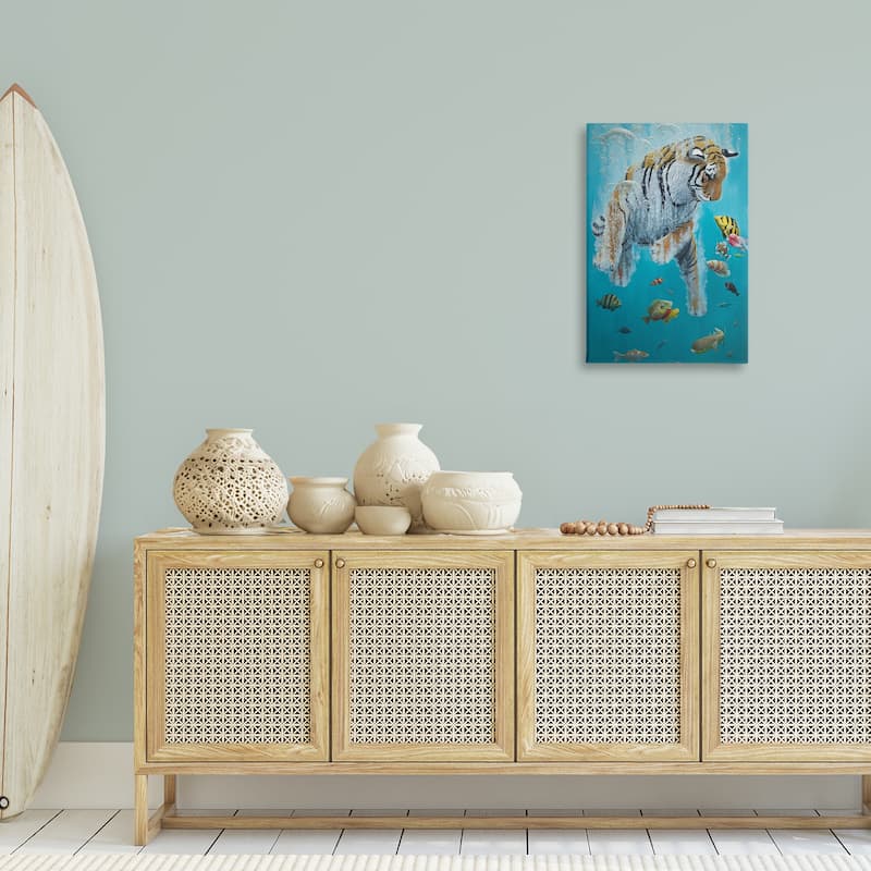 Stupell Swimming Tiger Among Fish Canvas Wall Art Design By Heather Gauthier