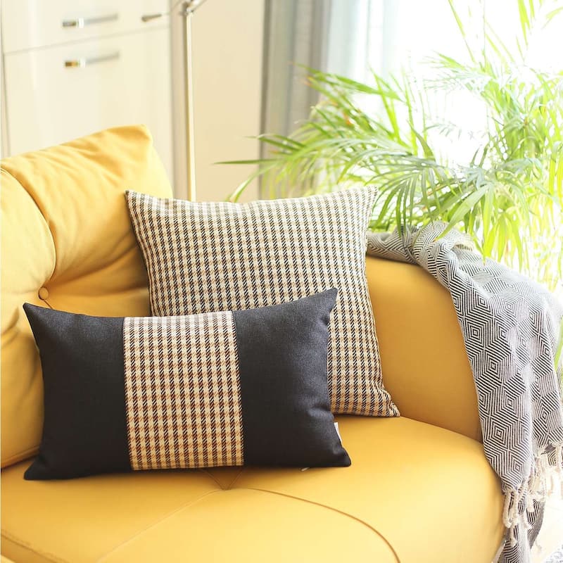 White and Black Houndstooth Lumbar Throw Pillow