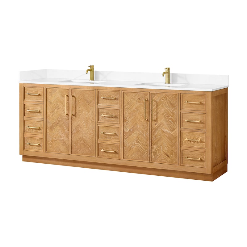 Jakarta Bath Vanity with Quartz Stone Top without Mirror - Oak Natural Brown - 84in.