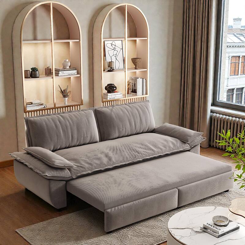 73.2" Pull Out Sofa Bed, 3-in-1 Convertible Queen Sleeper Sofa, Velvet Loveseat Couch for Living Room Bedroom
