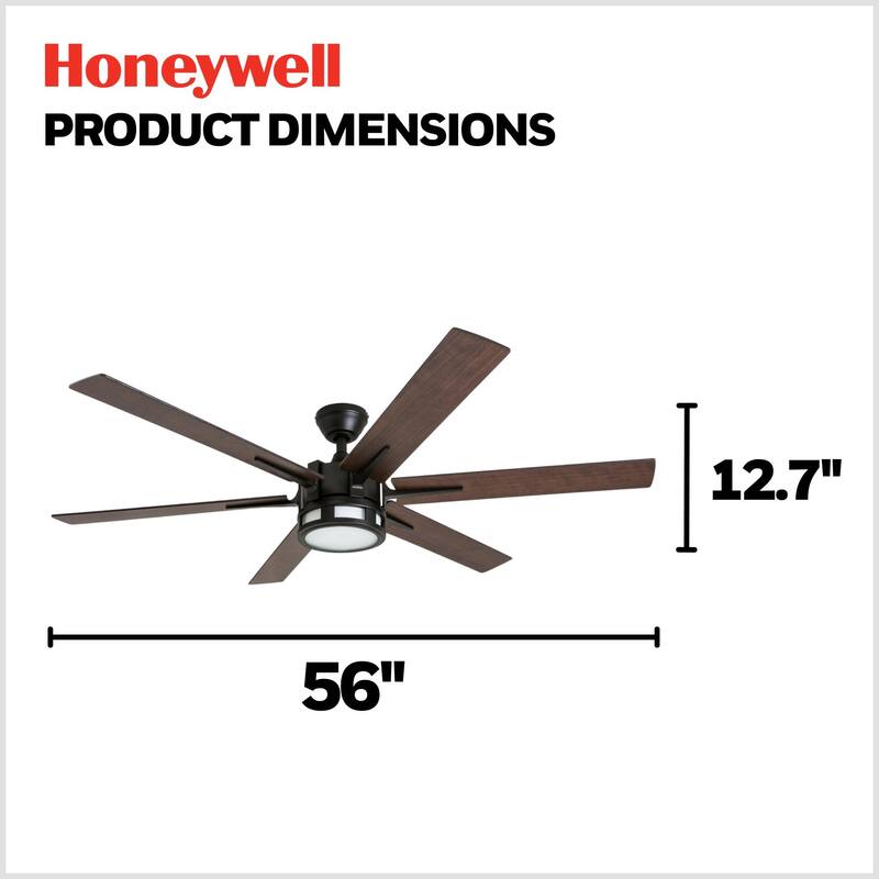 56" Honeywell Kaliza Expresso Bronze Modern LED Ceiling Fan with Light & Remote - 56-inch