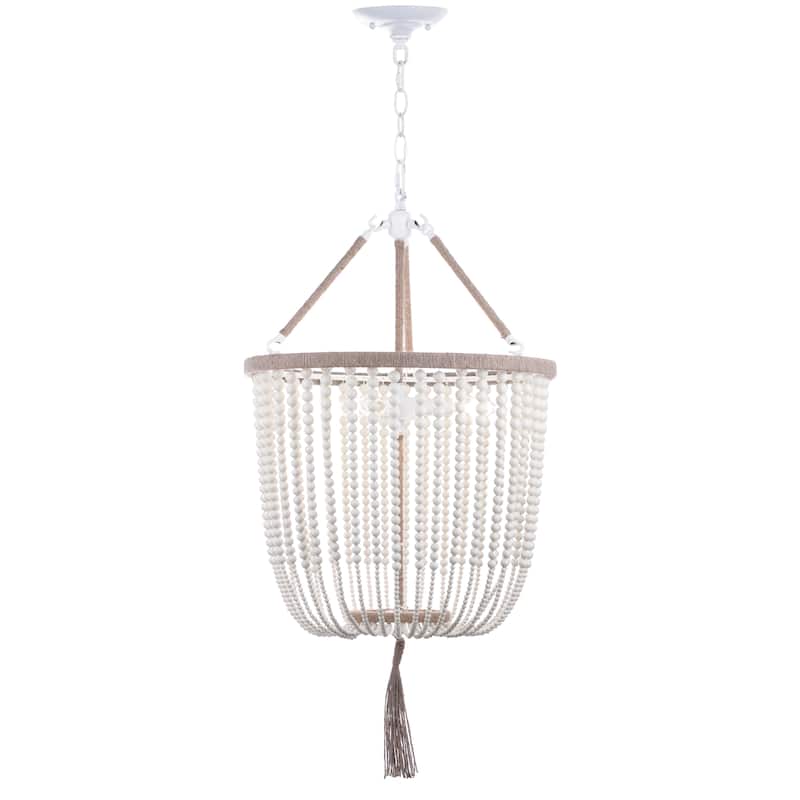 SAFAVIEH Lighting Angie Beaded 3-light Cream Adjustable Pendant Lamp - 18"W x 18"D x 108"H