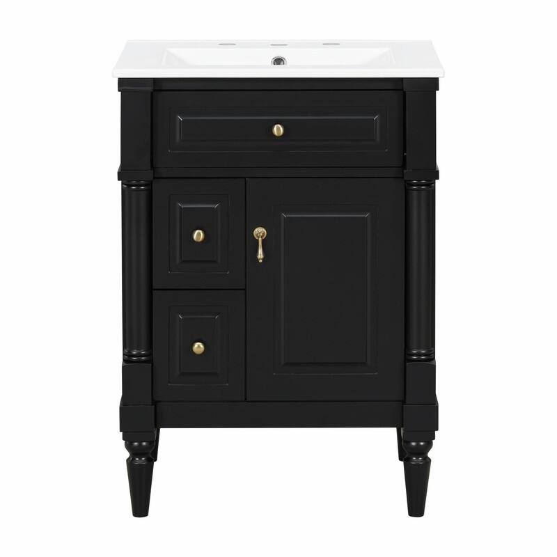 36" Bathroom Vanity with Sink, Freestanding Bathroom Cabinet with Ceramic Basin, Flip Drawer