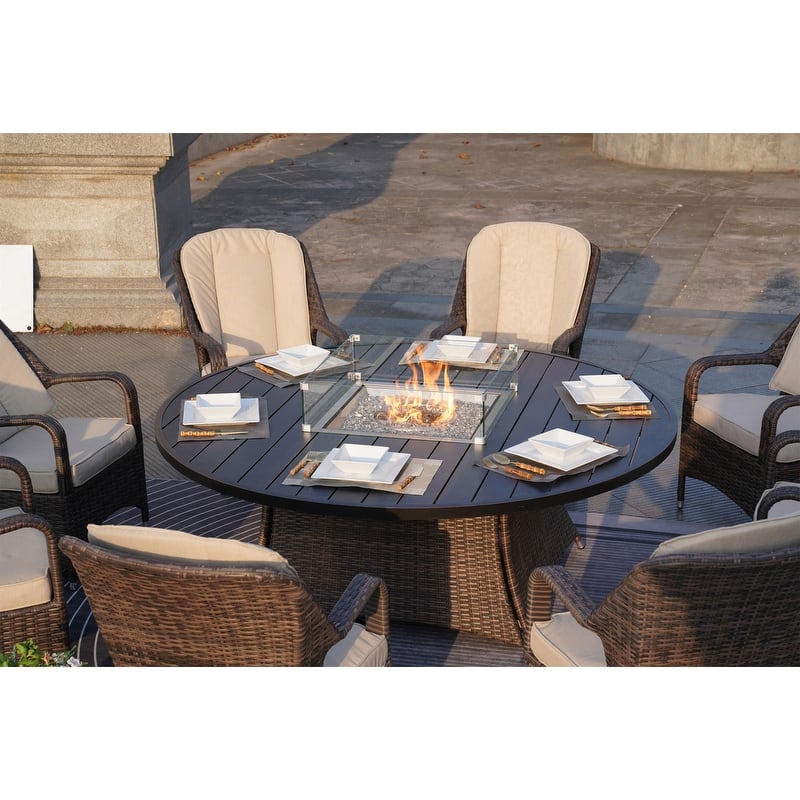 Ellington Outdoor Wicker Round Firepit Dining Table