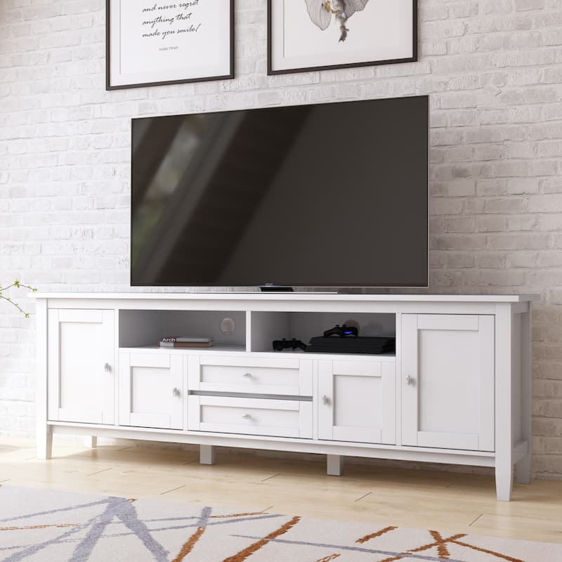 WYNDENHALL Norfolk SOLID WOOD 72 inch Wide TV Media Stand For TVs up to 80 inches - 72'' W x 17.5'' D x 26'' H - White