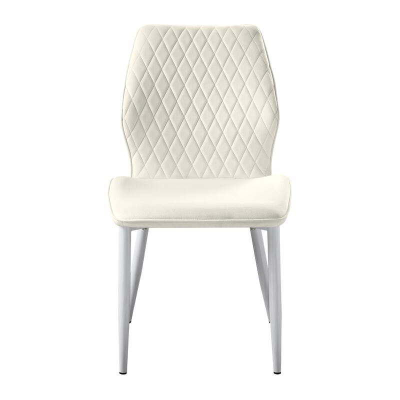 Bailey Dining Side Chair Set of 2, White Metal, Beige Quilted Velvet