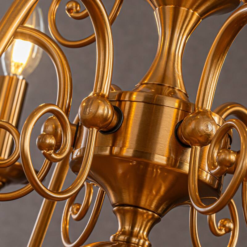 CraftHome Dimmable French Country Chandelier in Antique Brass Adjustable Vintage Candle Style Pendant Lighting for Dining Room