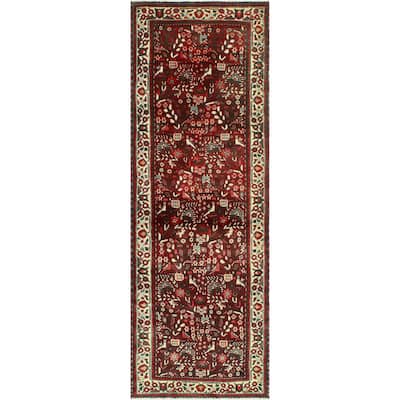 Fine Vintage Distressed Asianne Burgundy/Ivory Runner - 3'2" x 9'11"