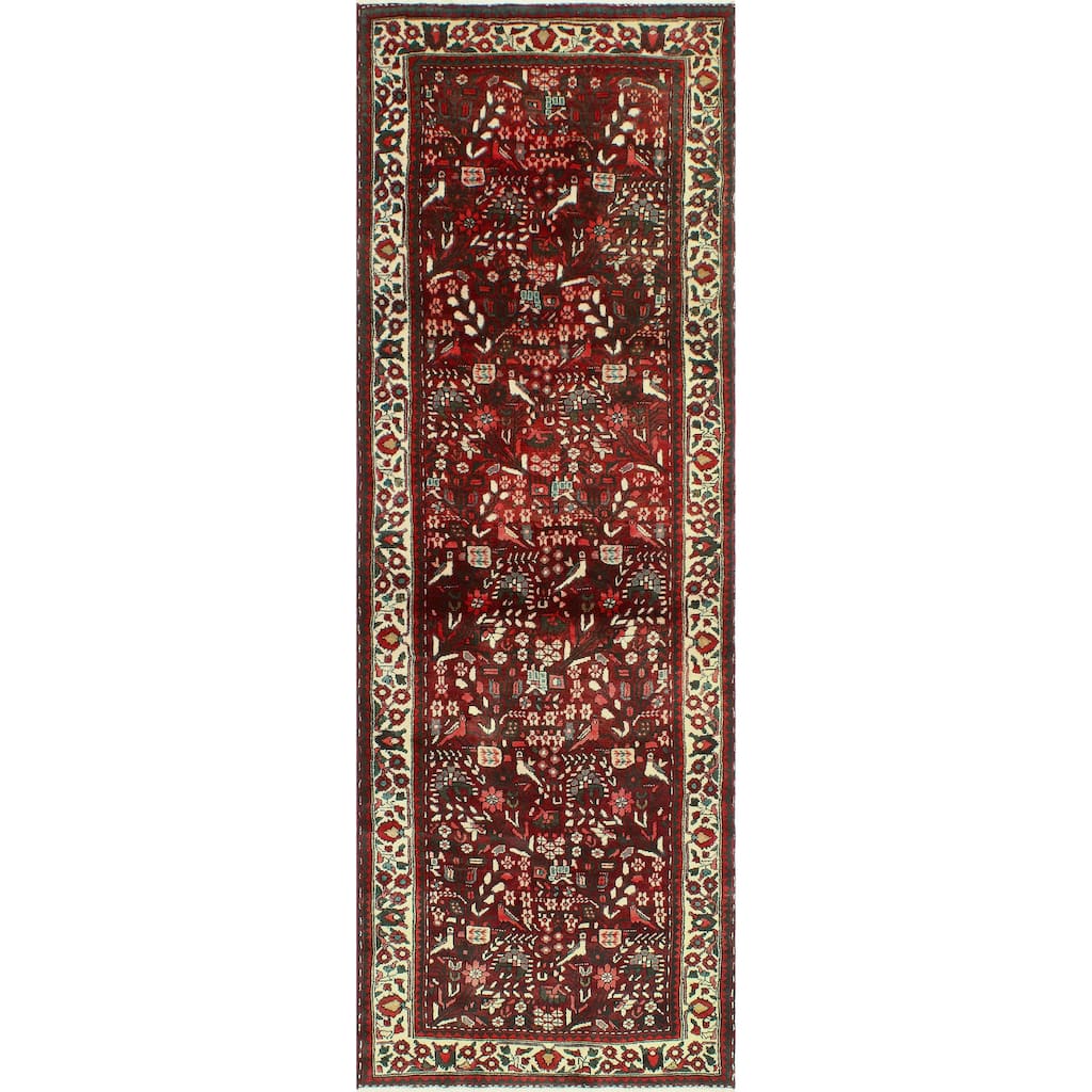 Fine Vintage Distressed Asianne Burgundy/Ivory Runner - 3'2" x 9'11"