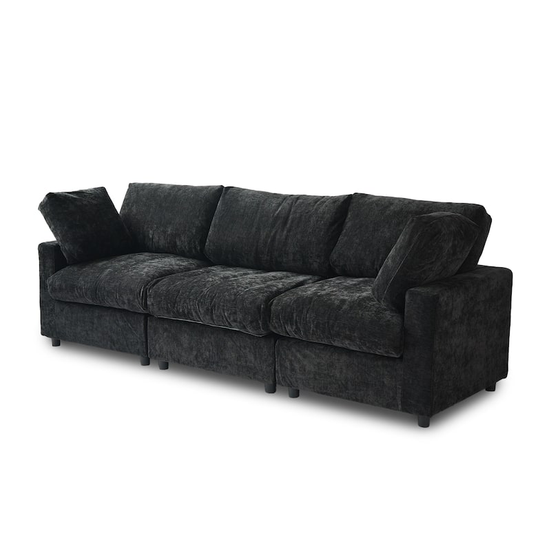 Minimalist 3-Seater Sofa Chenille Upholstered Modular Sectional Couch Removable Cover, Spring Cushions, Solid Wood Frame