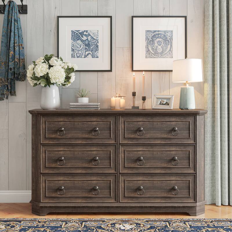 Farmhouse 6-Drawer Dresser with Charging Station