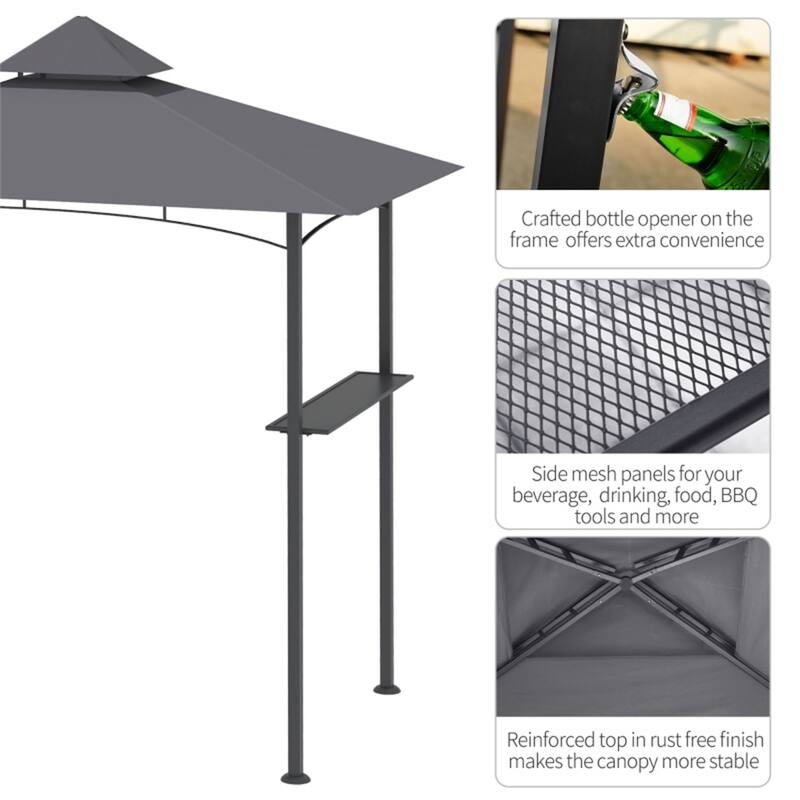 Gray and Black Outdoor Grill Gazebo with Double-Layer PA-Coated Polyester Canopy Powder-Coated Steel Frame