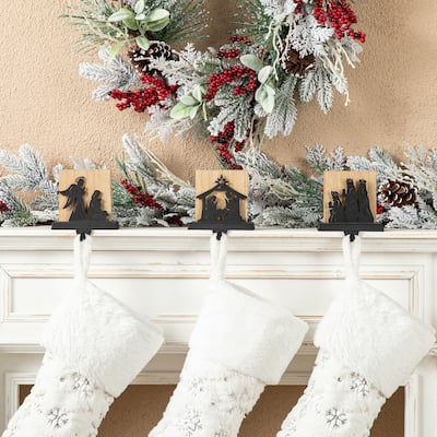Glitzhome 5.25"H Set of 3 Christmas Metal Nativity Scene Stocking Holder