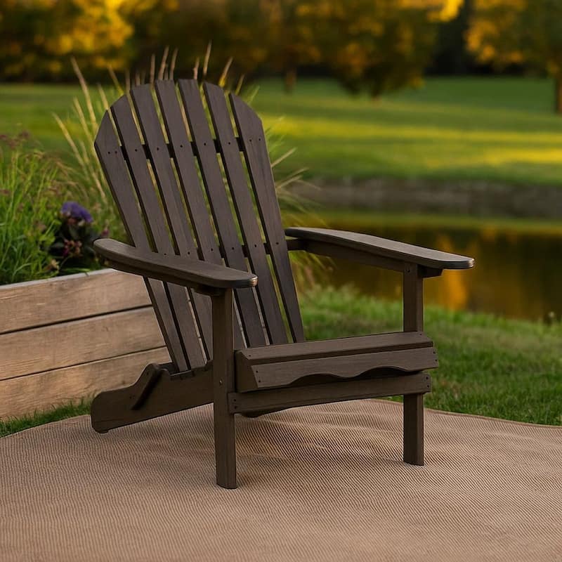Geli Outdoor Adirondack Chair, Slatted Back, Weathered Gray Wood