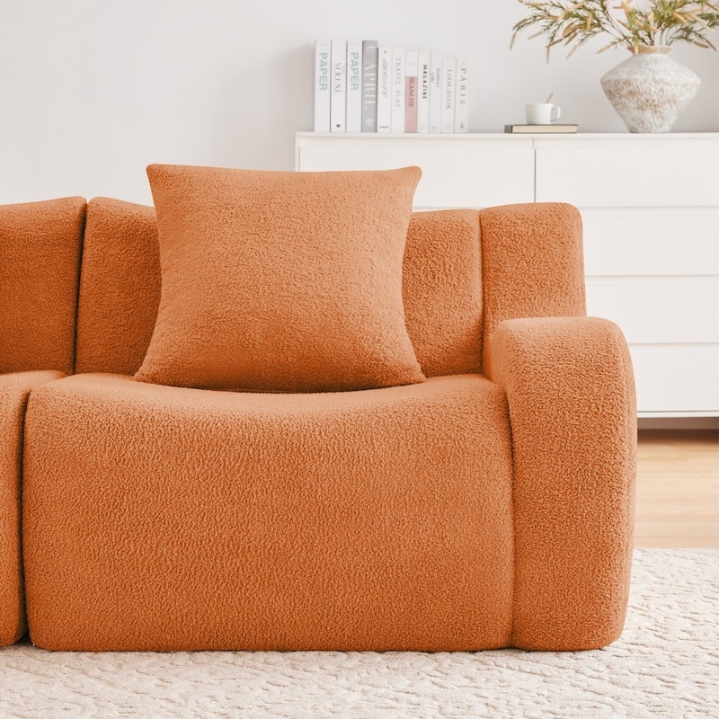 115.3" U-shaped Soft Teddy Fabric Boneless Sectional Sofa for Relaxed