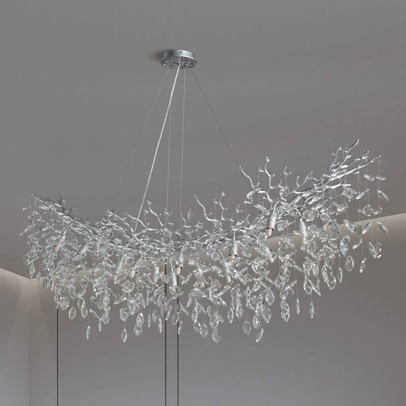 Modern Branch Crystal Linear Chandelier, 1100-1830mm Dining Pendant Light